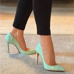 Christian Louboutin Mint Green Patent Pigalle Stiletto Heels Sz 37